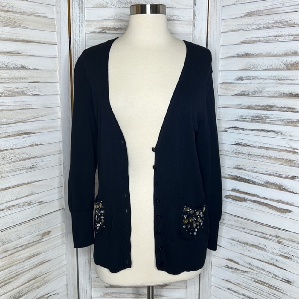 Apt. 9 Black Long Cardigan w Embellished Pockets - SZ S - Picture 5 of 5